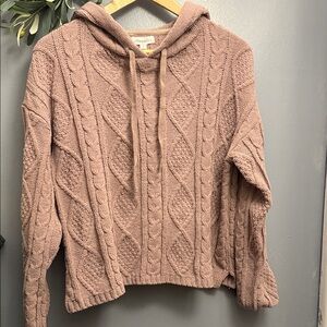 Adyson Parker Dusty Mauve Cable-Knit Hooded Sweater